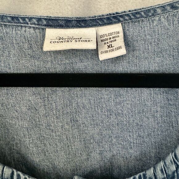 The Vermont Country Store Dress XL Denim Jean Pleat Sleeveless Chambray Buttons - Picture 4 of 12